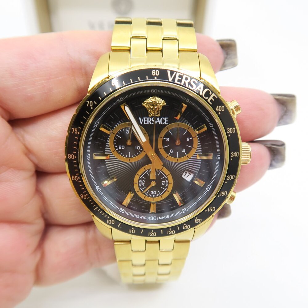 Versace VEZCA0724 Gold & Black, Chrono, Bracelet, Quartz, New Watch for Men.